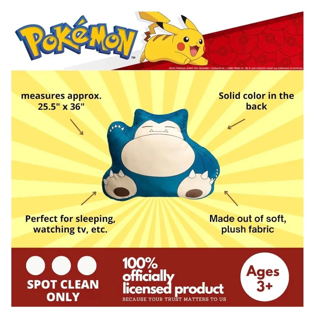 Pokemon Snorlax Jumbo Body‎ Pillow Franco Plush Cushion Gaming Room Decor NWT